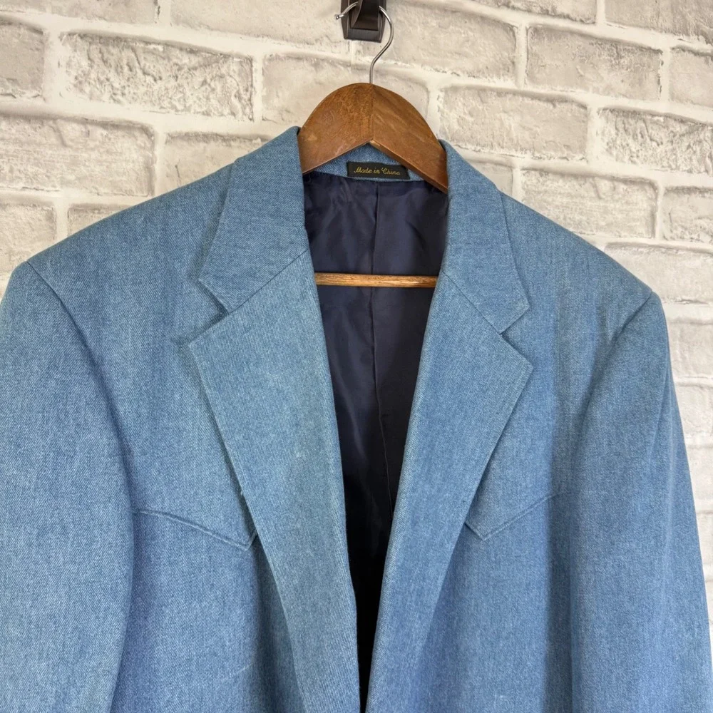Circle S Dallas Texas Mens Blue Cotton Western Blazer Sport Coat 44R Denim Style